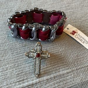 🔥3/$15🔥 Red velvet stretch Bracelet & Cross Ring